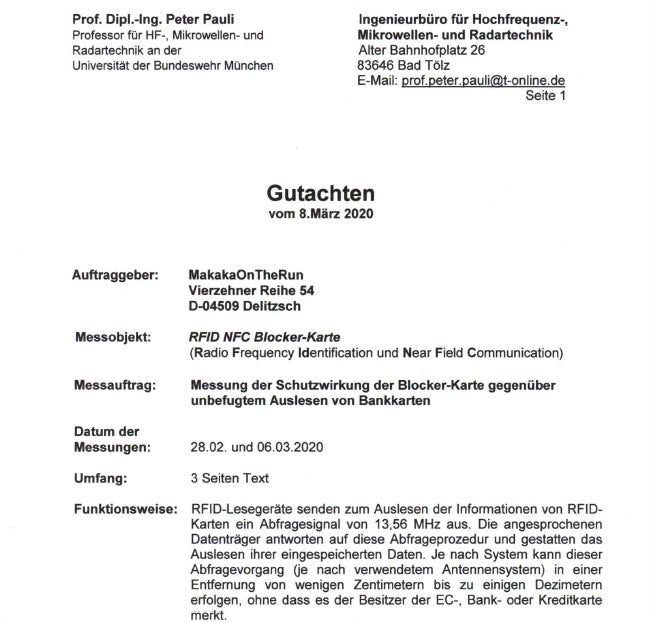 Z1 RFID NFC Schutz - Karte (DEKRA - geprüft) im Doppelpack (2 Karten) - BenBag GmbH
